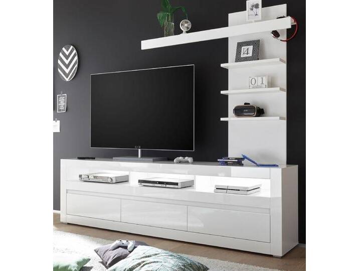 Wohnwand 2-tlg. Nobile in Hochglanz weiß / Stone Design grau 217 x 163 cm von GÜNSTIG EINRICHTEN