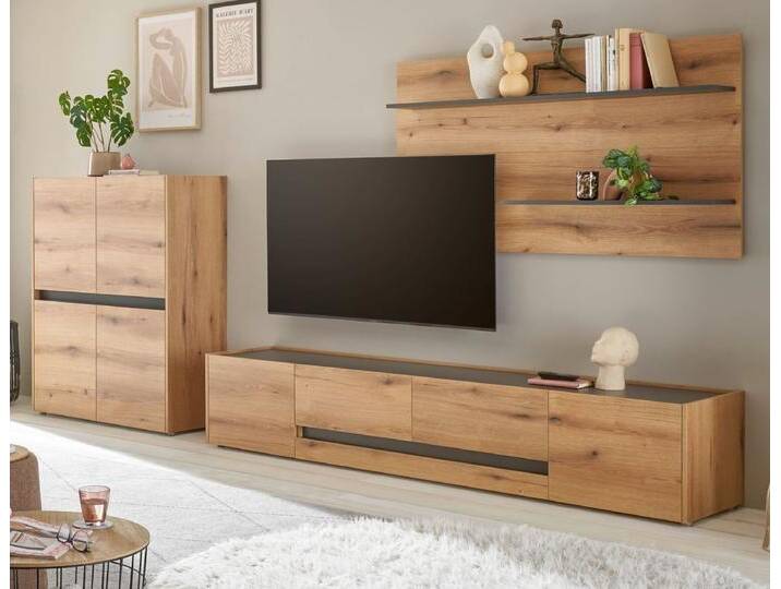 Wohnwand 3-teilig Center in Eiche Evoke 340 cm von GÜNSTIG EINRICHTEN
