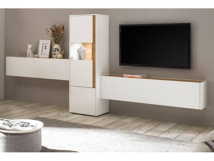 Wohnwand 3-teilig Center in weiß und Eiche Wotan 350 cm von GÜNSTIG EINRICHTEN