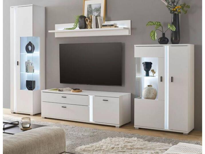 Wohnwand Bellport in weiß matt 4-teilig 305 x 200 cm von GÜNSTIG EINRICHTEN