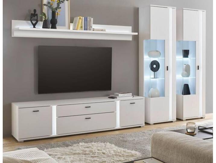 Wohnwand Bellport in weiß matt 4-teilig 330 x 200 cm von GÜNSTIG EINRICHTEN