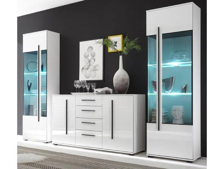 Wohnwand Design-D in Hochglanz weiß 3-tlg. 900 x 200 cm von GÜNSTIG EINRICHTEN