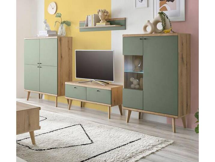 Wohnwand Juna in Salbei und Eiche Evoke 4-teilig 324 cm von GÜNSTIG EINRICHTEN