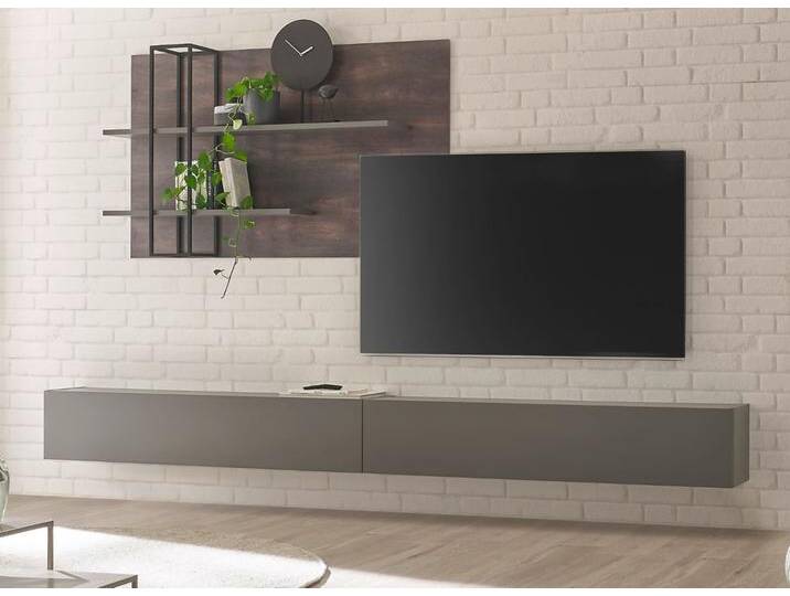Wohnwand Piano in Eiche und grau 3-teilig 304 cm von GÜNSTIG EINRICHTEN