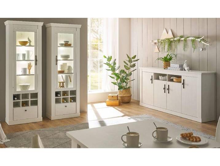 Wohnzimmer Esszimmer Set Fiastra in weiß Pinie Landhaus von GÜNSTIG EINRICHTEN