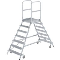 Günzburger Steigtechnik - Podesttreppe beidseitig begehbar mit Federrolle Aluminium geriffelt 2x7 Stufen - 050207 von GÜNZBURGER STEIGTECHNIK