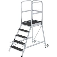 Günzburger Steigtechnik Podesttreppe einseitig begehbar mit Rollen & Griffen Korrundbeschichtung R13 5 Stufen - 055105 von GÜNZBURGER STEIGTECHNIK