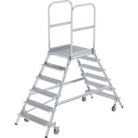Günzburger Steigtechnik - Podesttreppe beidseitig begehbar mit Federrolle Aluminium geriffelt 2x6 Stufen - 050206 von GÜNZBURGER STEIGTECHNIK