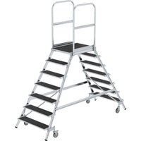 Podesttreppe beidseitig begehbar mit Federrolle Korundbeschichtung R13 2x7 Stufen - 059207 - Günzburger Steigtechnik von GÜNZBURGER STEIGTECHNIK