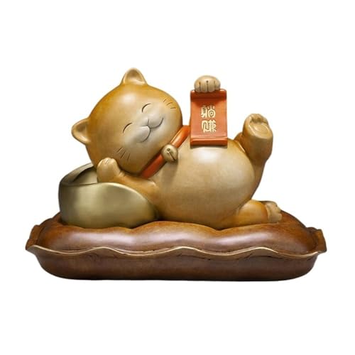 GUERNSEY Statuen-Ornament zum Anziehen von Reichtum Kreative Kupfer Desktop Glückliche Katze Ornamente Hause Wohnzimmer Eingang Handwerk Büro Handgemachte Statue Dekorationen Reichtumsdekor von GUERNSEY