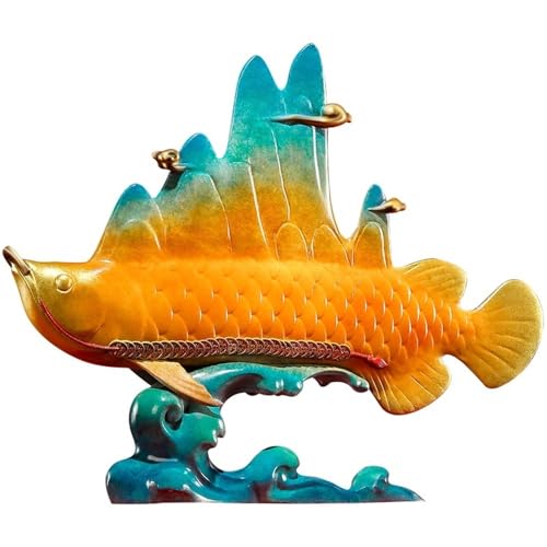 GUERNSEY Statuen-Ornament zum Anziehen von Reichtum Kreative Kupfer Goldene Arowana Desktop Ornamente Hause Wohnzimmer Handgemachte Statue Büro Vitrine Handwerk Reichtumsdekor von GUERNSEY