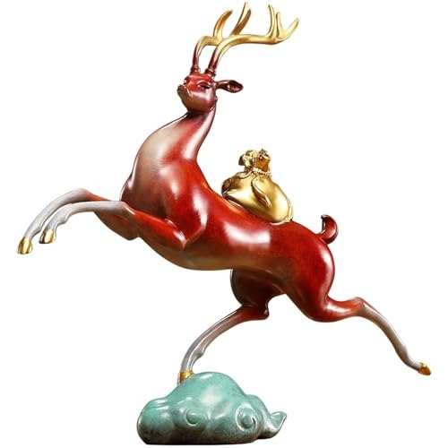 GUERNSEY Statuen-Ornament zum Anziehen von Reichtum Kreative Kupfer Hirsch Desktop Ornamente Hause Wohnzimmer Handgemachte Statue Handwerk Büro Bücherregal Vitrine Reichtumsdekor von GUERNSEY
