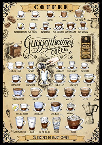 Cafe Poster - 35 Rezepte für Kaffee und Enjoy Coffee - Bild 50 x 70 cm - Für Café, Bar und Pub Service von GUGGENHEIMER COFFEE