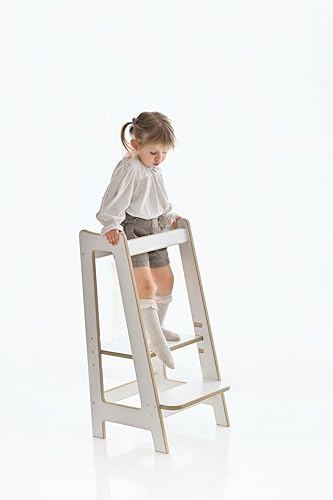 GUGI - Lernturm Für Kinder Ab 1 Jahr Größe M 40x40x85 cm - Multifunktionaler Hocker Aus Holz - Weißer Tritthocker Zum Lernen Und Spielen Im Innenbereich - Learning Tower von GUGI