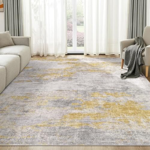 Flur rutschfest Teppich Schmalen Gang Wohnzimmer Schlafzimmer Rechteck Leicht Zu Reinigen Teppich Moderner Tintenstil in Grau Und Gelb, 80 x 180 cm Flur rutschfest Teppich Schmalen Gang Wohnzimmer Schlafzimmer Rechteck Leicht Zu Reinigen Teppich Moderner Tintenstil in Grau Und Gelb, 80 x 180 cm von GUGJHFVH