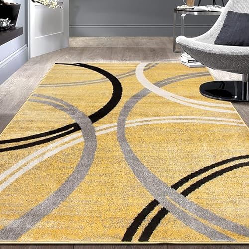 GUGJHFVH Schlafzimmer Waschbarer Teppich Wohnzimmer Groß Weiche Teppich Anti-Rutsch Unterseite Moderne Geometrische Linien Gelb, 200 x 300 cm von GUGJHFVH