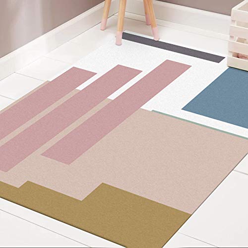 GUGJHFVH Teppich Flur rutschfest für Küche, Flur, Wohnzimmer Waschbar, Pflegeleicht，Blaue und rosa geometrische Quadrate，100 x 160 cm von GUGJHFVH