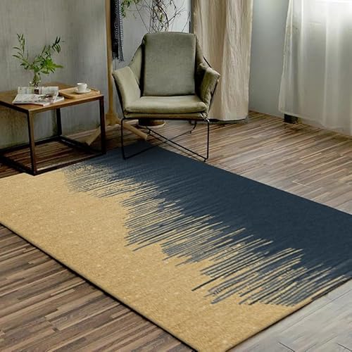 GUGJHFVH Teppich Kurzflor, Rutschfester Teppich für Schlafzimmer Küche Wohnzimmer Waschbarer Teppich，Abstrakter Farbverlauf in dunkelblauem Gold，90 x 120 cm von GUGJHFVH