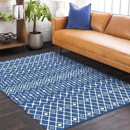 GUGJHFVH Teppich Kurzflor, Rutschfester Teppich für Schlafzimmer Küche Wohnzimmer Waschbarer Teppich，Einfache geometrische Raute in Blau und Weiß，90 x 120 cm von GUGJHFVH