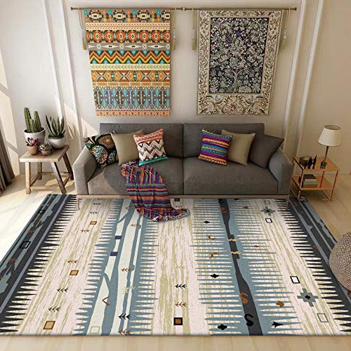GUGJHFVH Teppich Kurzflor, Rutschfester Teppich für Schlafzimmer Küche Wohnzimmer Waschbarer Teppich，Modisches und frisches Blau und Weiß，90 x 120 cm von GUGJHFVH