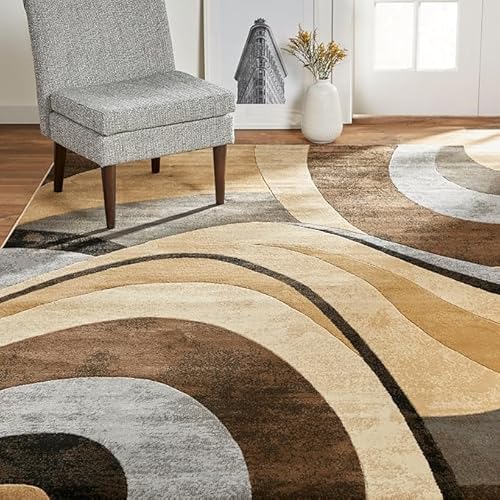 GUGJHFVH Teppich Läufer Küchenläufer, Esszimmer, Schlafzimmer Kurzflor Waschbar Weich Teppich Moderne Geometrische Linien Braun, 80 x 150 cm von GUGJHFVH