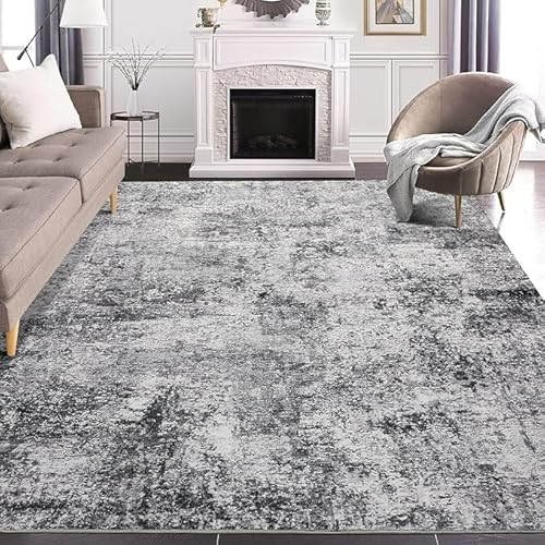 GUGJHFVH Teppich Schlafzimmer, Waschbarer Pflegeleicht Kurzflor Teppich Moderner Tintenstil in Grau, 150 x 200 cm von GUGJHFVH