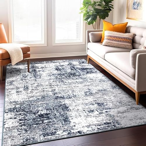 GUGJHFVH Teppich Schlafzimmer, Waschbarer Pflegeleicht Kurzflor Teppich Modernes Tintenblau, 150 x 200 cm von GUGJHFVH