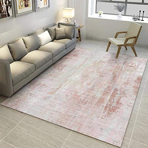 GUGJHFVH Teppich Schlafzimmer Wohnzimmer Kurzflor Teppiche，Waschbar Weich rutschfest，Einfache rosa-graue abstrakte Tinte，200 x 300 cm von GUGJHFVH