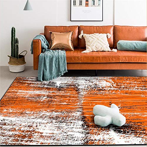 GUGJHFVH Teppich Schlafzimmer Wohnzimmer Kurzflor Teppiche，Waschbar Weich rutschfest，Leichtes luxuriöses abstraktes Ölgemälde orange，200 x 300 cm von GUGJHFVH