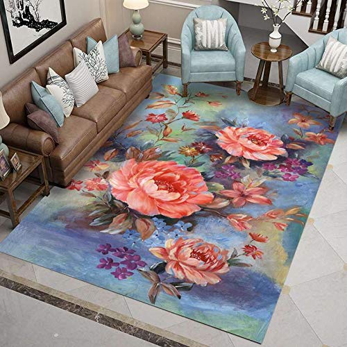 GUGJHFVH Teppich Schlafzimmer Wohnzimmer Kurzflor Teppiche，Waschbar Weich rutschfest，Retro rosa lila Blumen，200 x 300 cm von GUGJHFVH