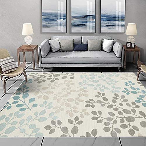 GUGJHFVH Teppich Schlafzimmer Wohnzimmer Kurzflor Teppiche，Waschbar Weich rutschfest，Stilvolle traditionelle Blaue und graue Blätter，200 x 300 cm von GUGJHFVH