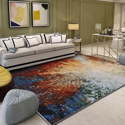 GUGJHFVH Teppich Waschbarer für Schlafzimmer Esszimmer Wohnzimmer rutschfest ，Abstraktes Ölgemälde in roter und Blauer Farbe，160 x 230 cm von GUGJHFVH