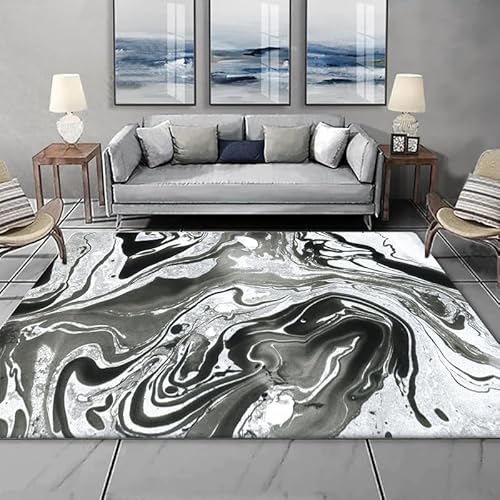 GUGJHFVH Teppich Waschbarer für Schlafzimmer Esszimmer Wohnzimmer rutschfest ，Abstraktes Schwarz-Weiß-Ölgemälde mit Tusche，160 x 230 cm von GUGJHFVH