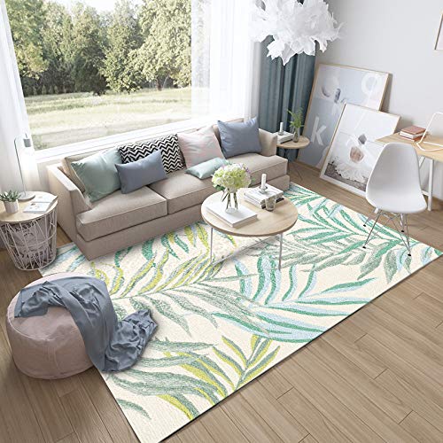 GUGJHFVH Teppich Waschbarer für Schlafzimmer Esszimmer Wohnzimmer rutschfest ，Stilvolle Moderne grüne Blätter，160 x 230 cm von GUGJHFVH