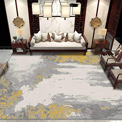 GUGJHFVH Teppich Wohnzimmer, Esszimmer, Flur, Küche Waschbar Weich rutschfest,abstrakte Tinte gelb grau,140 x 200 cm von GUGJHFVH