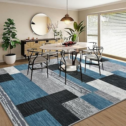GUGJHFVH Teppich Wohnzimmer Kurzflor Für Esszimmer Flur, Schlafzimmer Carpet Pflegeleicht Waschbarer Modernes Geometrisches Blau, 150 x 210 cm von GUGJHFVH