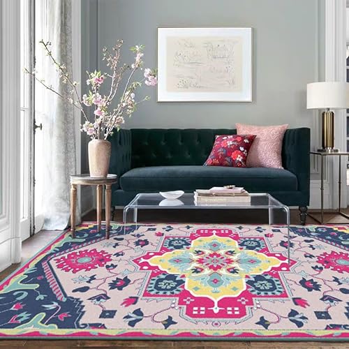 GUGJHFVH Teppich Wohnzimmer Kurzflor für Esszimmer, Flur, Schlafzimmer Carpet Pflegeleicht Waschbarer，Modische blassrosa, rosarote Blüten，90 x 150 cm von GUGJHFVH