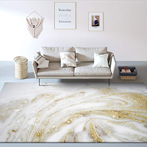 GUGJHFVH Teppich Wohnzimmer Schlafzimmer Esszimmer, Kurzflor, rutschfest，Stilvolles abstraktes Weißgold，180 x 200 cm von GUGJHFVH