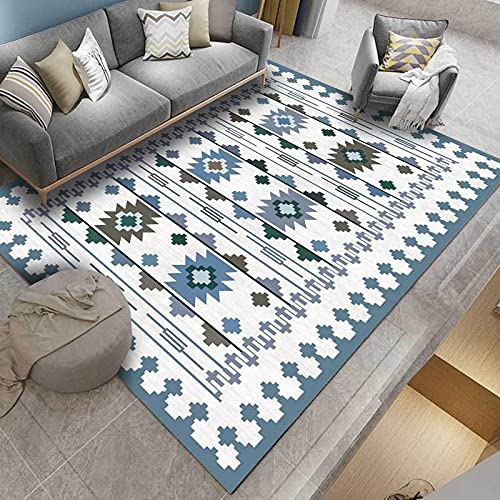 GUGJHFVH Teppich Wohnzimmer Schlafzimmer Esszimmer, Kurzflor, rutschfest，traditionelle Mode geometrisches Blau，180 x 200 cm von GUGJHFVH