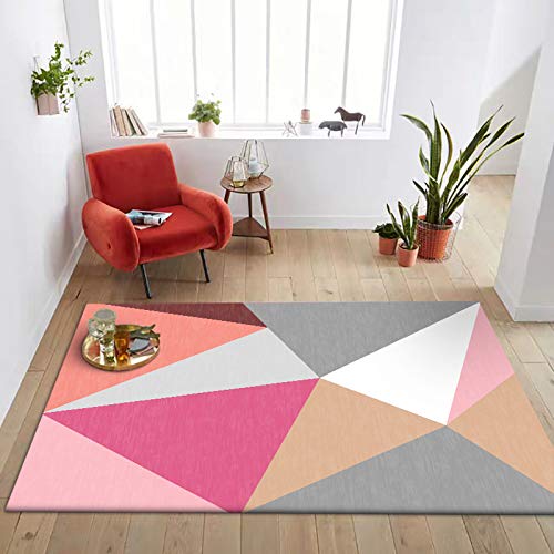 GUGJHFVH Teppich Wohnzimmer Schlafzimmer Kurzflor Teppiche Groß für Arbeitszimmer, Büro, Weich, Anti-Rutsch，Einfache Dreiecksnaht in Gelb, Rosa und Grau，200 x 300 cm von GUGJHFVH