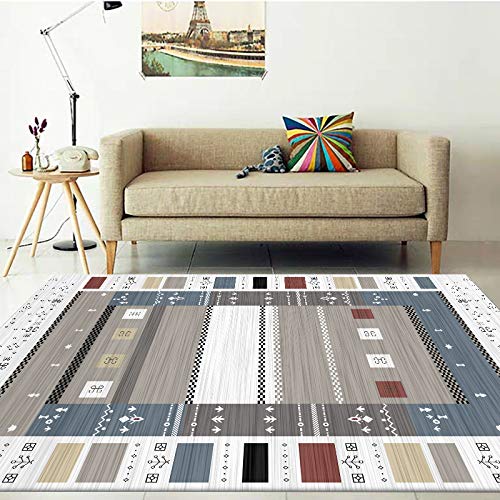 GUGJHFVH Teppich groß Wohnzimmer Indoor Teppich Schlafzimmer rutschfest Teppich Weich Carpet Pflegeleicht，Graublaue und weiße mehrfarbige Streifen geometrisch，180 x 200 cm von GUGJHFVH