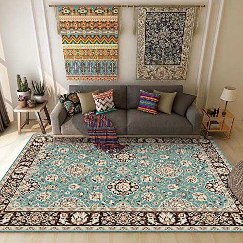 GUGJHFVH Teppich groß Wohnzimmer Indoor Teppich Schlafzimmer rutschfest Teppich Weich Carpet Pflegeleicht，Grüne Blumen im Retro-Stil，180 x 200 cm von GUGJHFVH