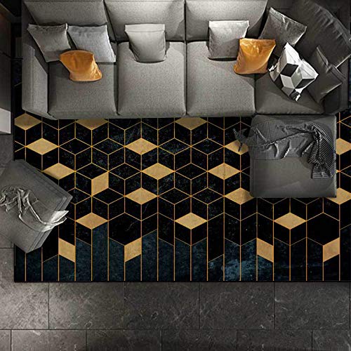 GUGJHFVH Teppich rutschfeste Wohnzimmer für Küche Esszimmer Schlafzimmer ，Stilvolle Rautengeometrie aus Schwarzgold，120 x 160 cm von GUGJHFVH