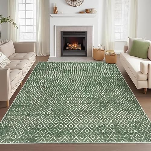 GUGJHFVH Teppiche Küche Anti-Rutsch Waschbar Für Flur Esszimmer Deko Wohnzimmer, Schlafzimmer Moderne Abstrakte Raute Grün, 60 x 120 cm von GUGJHFVH