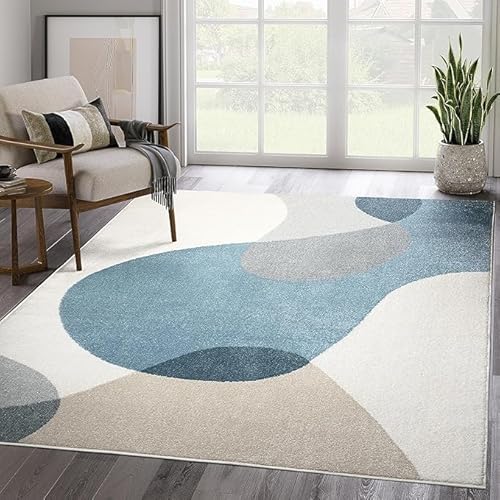 GUGJHFVH Teppiche Küche Anti-Rutsch Waschbar Für Flur Esszimmer Deko Wohnzimmer, Schlafzimmer Moderne Abstrakte Tinte Stil Blau, 60 x 120 cm von GUGJHFVH