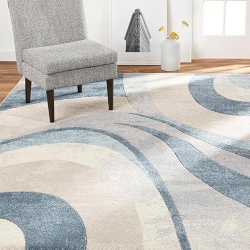 GUGJHFVH Teppiche Küche Anti-Rutsch Waschbar Für Flur Esszimmer Deko Wohnzimmer, Schlafzimmer Moderne Geometrische Linien Blau, 60 x 120 cm von GUGJHFVH