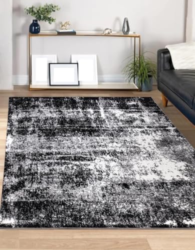 GUGJHFVH Teppiche Küche Anti-Rutsch Waschbar Für Flur Esszimmer Deko Wohnzimmer, Schlafzimmer Moderner Tintenstil Schwarz, 60 x 120 cm von GUGJHFVH