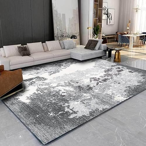 GUGJHFVH Teppiche für Wohnzimmer Schlafzimmer Esszimmer rutschfest Weich，Modernes abstraktes Distressed-Grau und Weiß，150 x 180 cm von GUGJHFVH