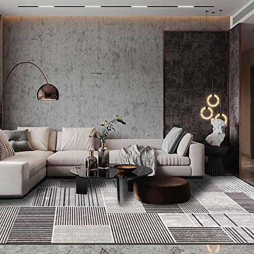 GUGJHFVH Teppiche für Wohnzimmer Schlafzimmer Esszimmer rutschfest Weich,Schlichtes, leichtes und luxuriöses geometrisches graues Plaid,150 x 180 cm von GUGJHFVH