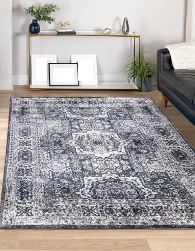 GUGJHFVH Waschbarer Teppich Für Wohnzimmer Schlafzimmer Büro Heimdekoration Bereichs Teppich rutschfeste Rückseite Ethnisches Blumengrau, 200 x 290 cm von GUGJHFVH